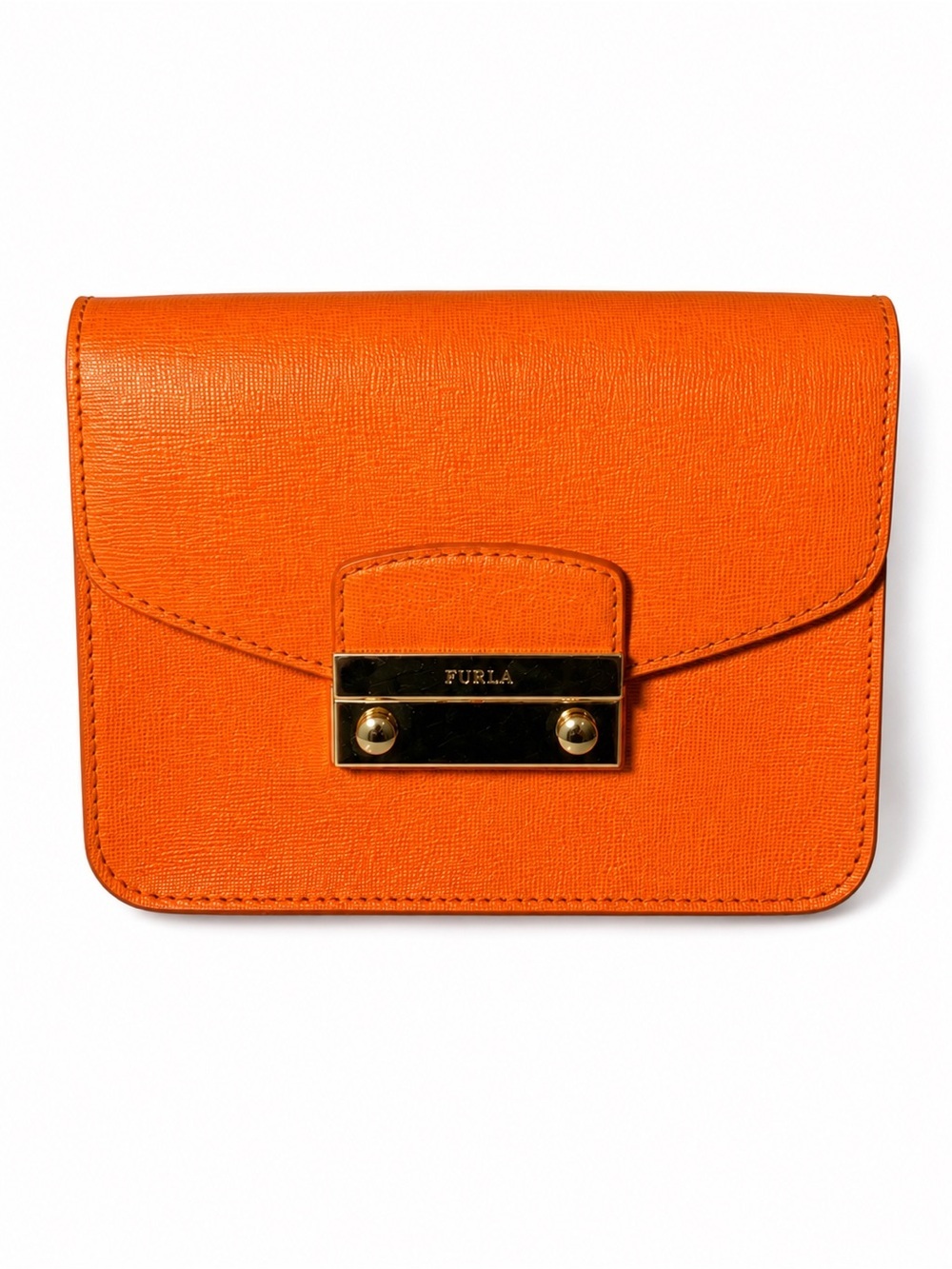 Furla Bright Orange Saffiano Leather Crossbody Wallet/Clutch with Gold Hardware